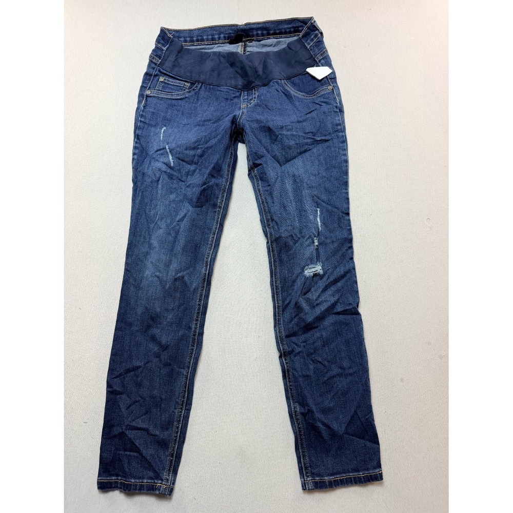 Indigo Blue Maternity Jeans Womens 33 Blue New Distressed Over Belly Skinny